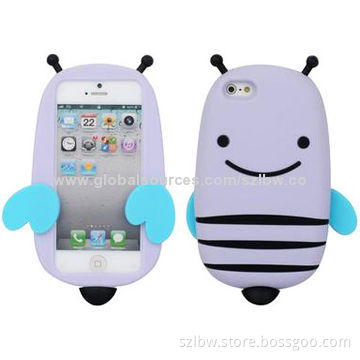 Rubber/Soft Silicone Skin Cases/Covers for iPhone 6, Blue 3D Cartoon Little Bee Design